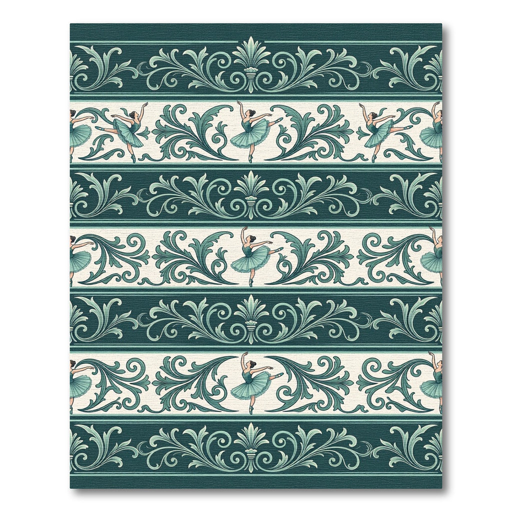 Elegant Teal Ballerina Damask Scroll Rug