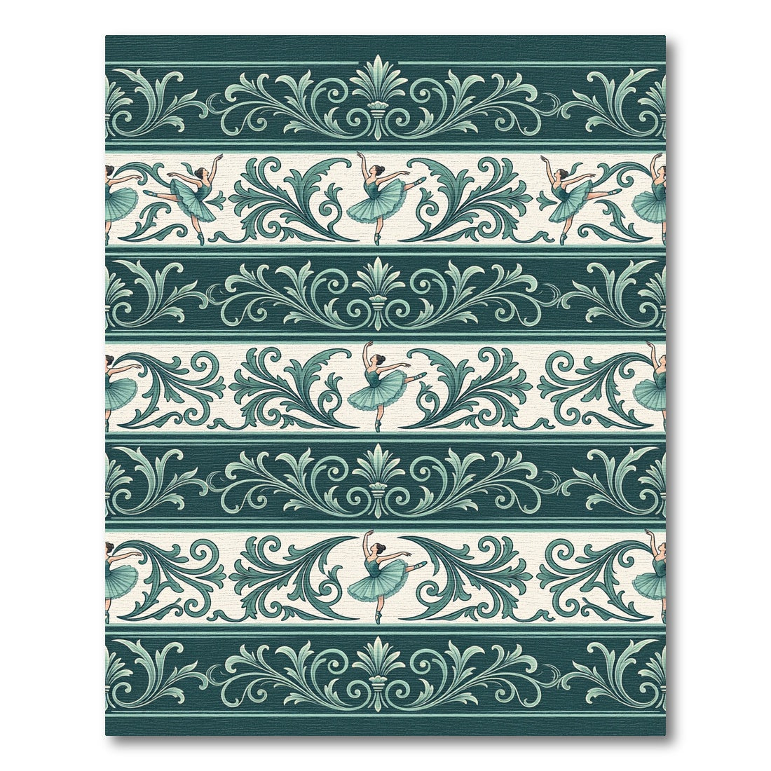 Elegant Teal Ballerina Damask Scroll Rug