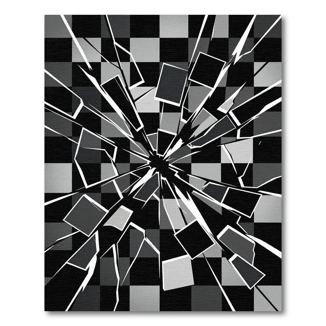 Monochromatic Shattered Checkerboard Effect Rug
