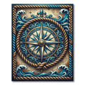 Nautical Compass Blue Waves Rope Border Rug