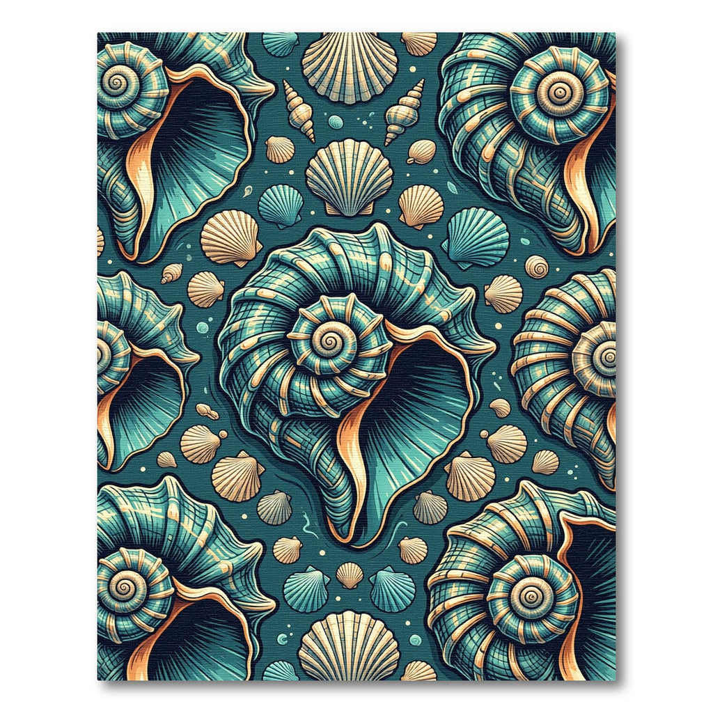 Teal Seashell Spiral Nautical Ocean Art Rug