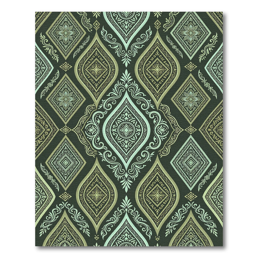 Sage and Olive Ornate Diamond Scroll Rug