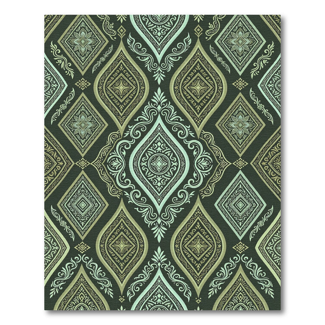 Sage and Olive Ornate Diamond Scroll Rug