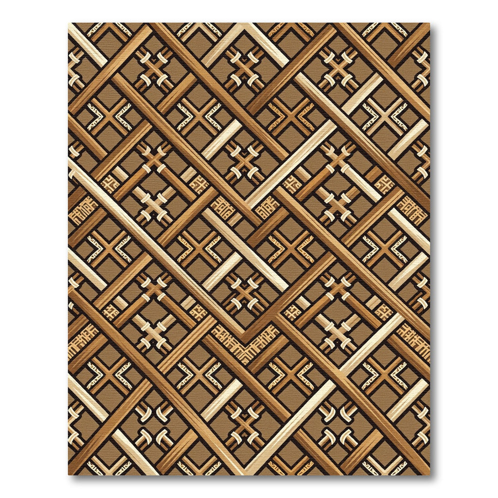 Earthy Geometric Lattice Woven Wood Rug