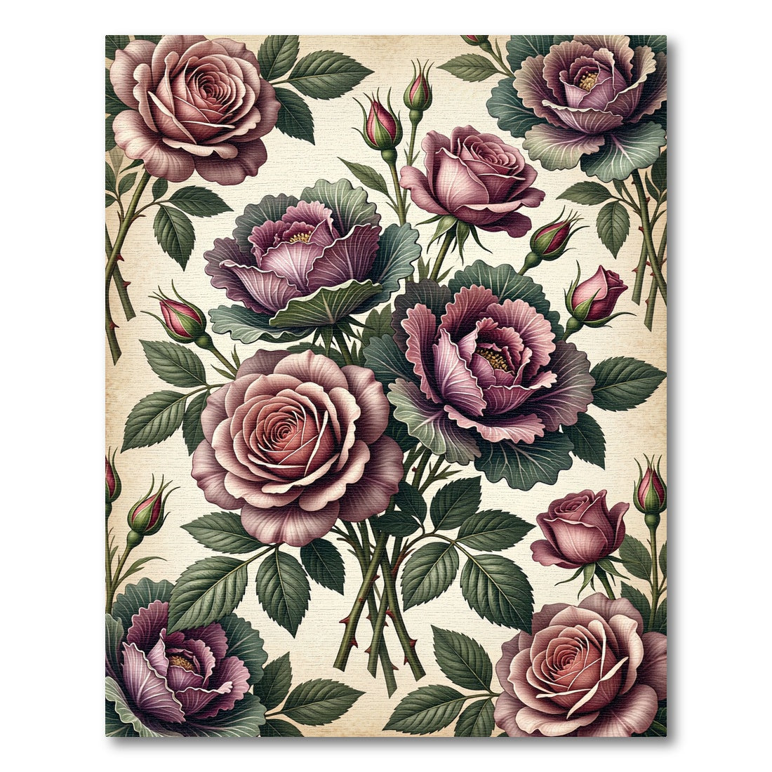 Vintage Mauve Rose Bouquet Floral Rug
