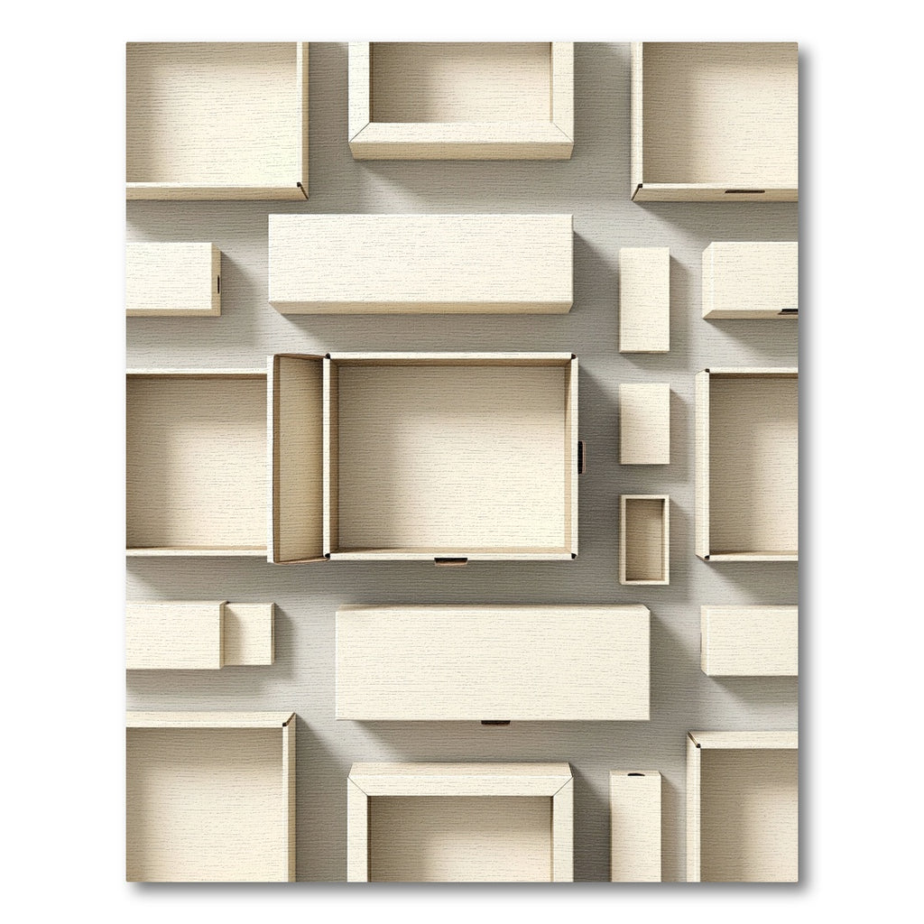 Minimalist Cream Grid Geometric Framed Box Rug