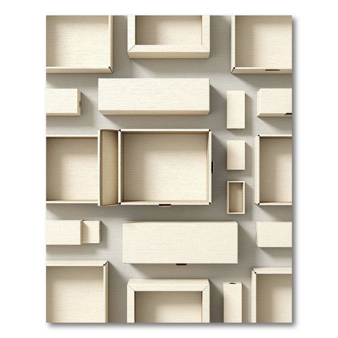 Minimalist Cream Grid Geometric Framed Box Rug