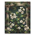 Elegant White Jasmine and Pine Foliage Rug