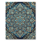 Teal Gold Ornate Lotus Mandala Rug