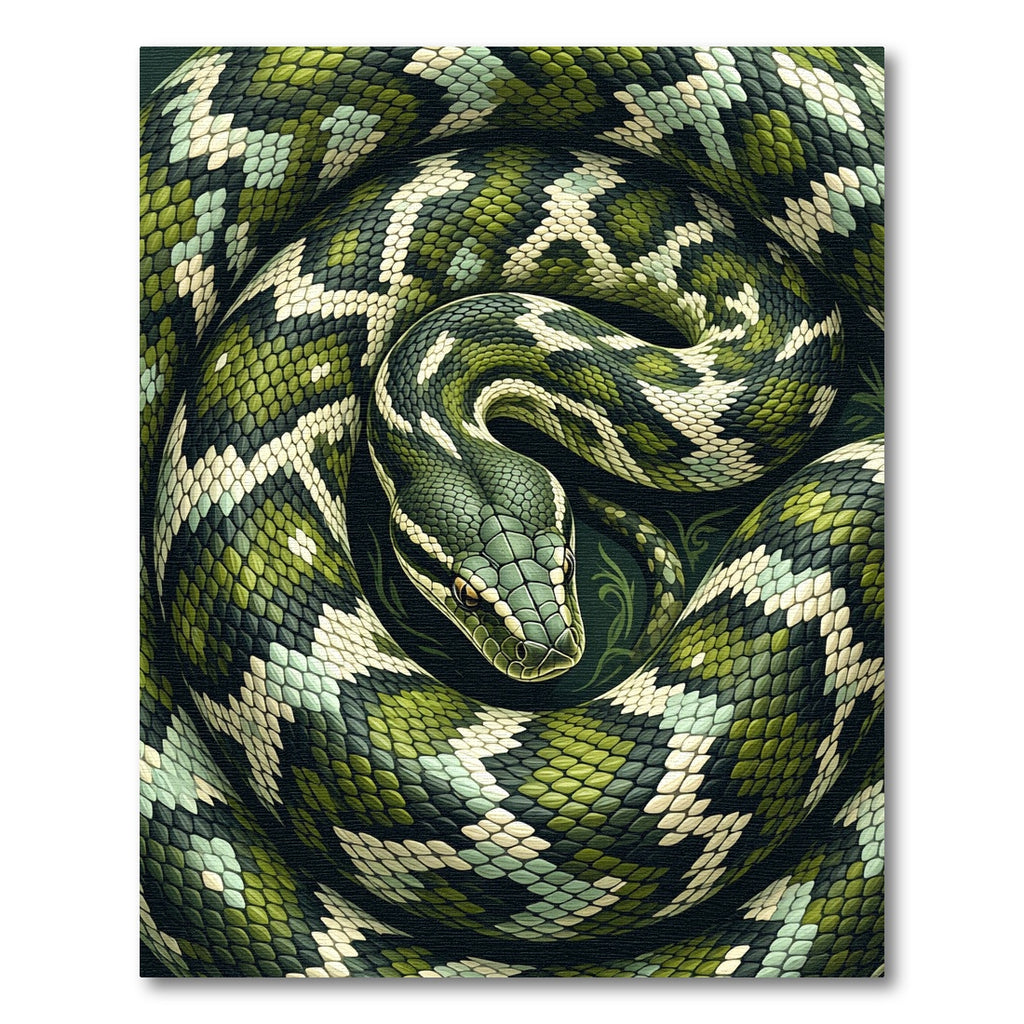 Coiled Emerald Forest Serpent Scale Rug