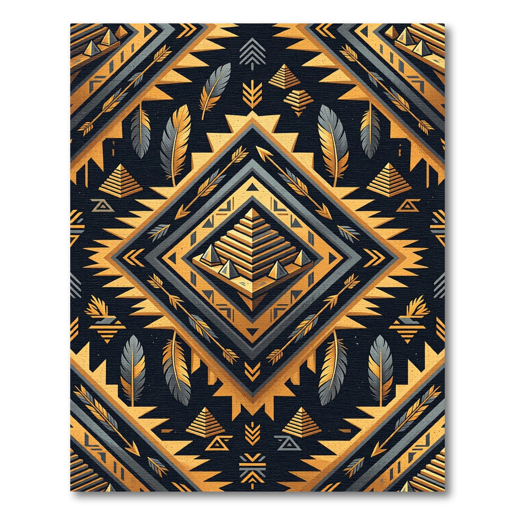 Golden Obsidian Geometric Aztec Feather Rug