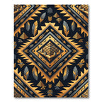 Golden Obsidian Geometric Aztec Feather Rug