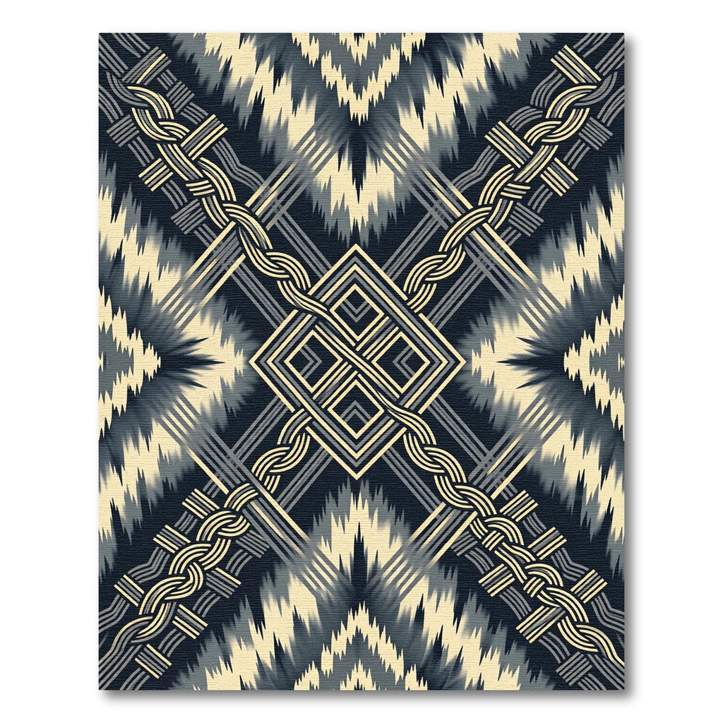 Geometric Gold And Navy Braided Lines Rug