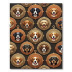 Vintage Gold Framed Canine Portrait Mosaic Rug