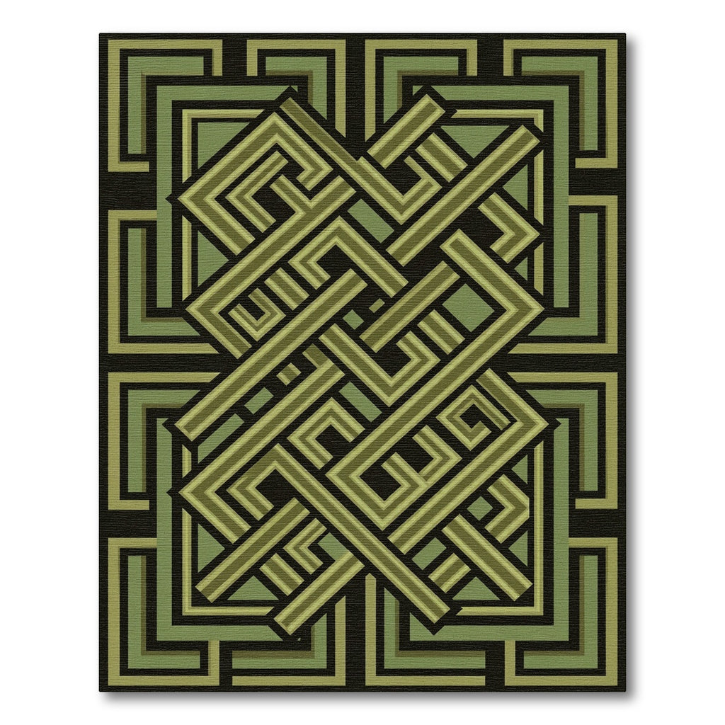 Olive Geometric Interlocking Labyrinth Art Rug