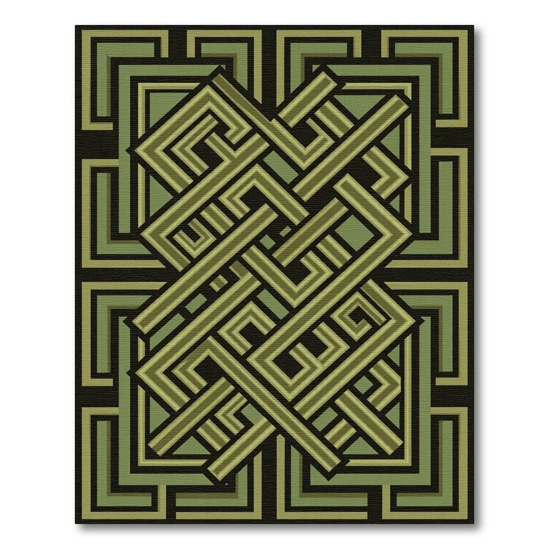 Olive Geometric Interlocking Labyrinth Art Rug