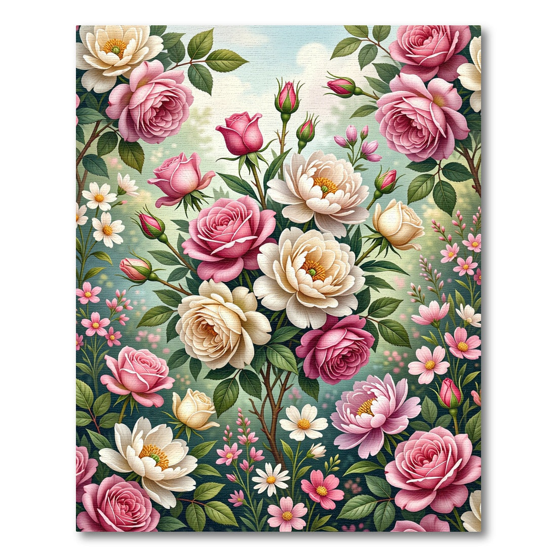 Lush Pink and Cream Rose Garden Rug
