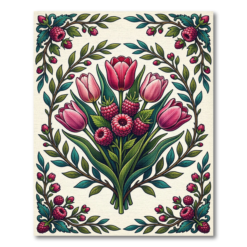 Pink Tulip and Raspberry Botanical Bouquet Rug