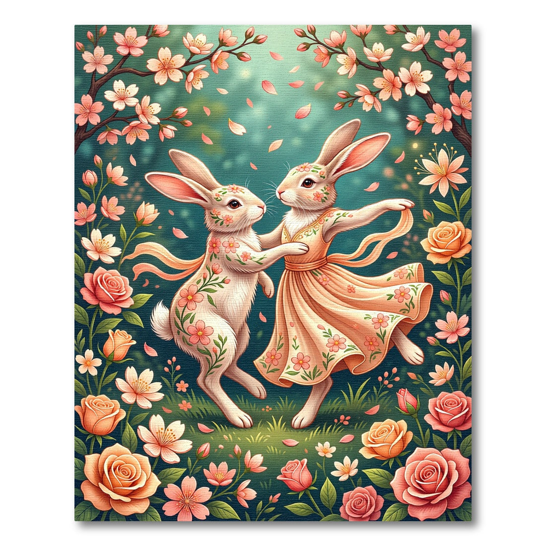 Whimsical Floral Bunny Garden Tapestry Rug
