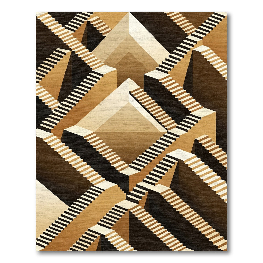 Golden Escher Inspired Staircase Illusion Rug