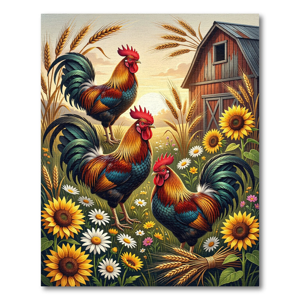 Vibrant Rooster Farmhouse Sunflower Meadow Rug