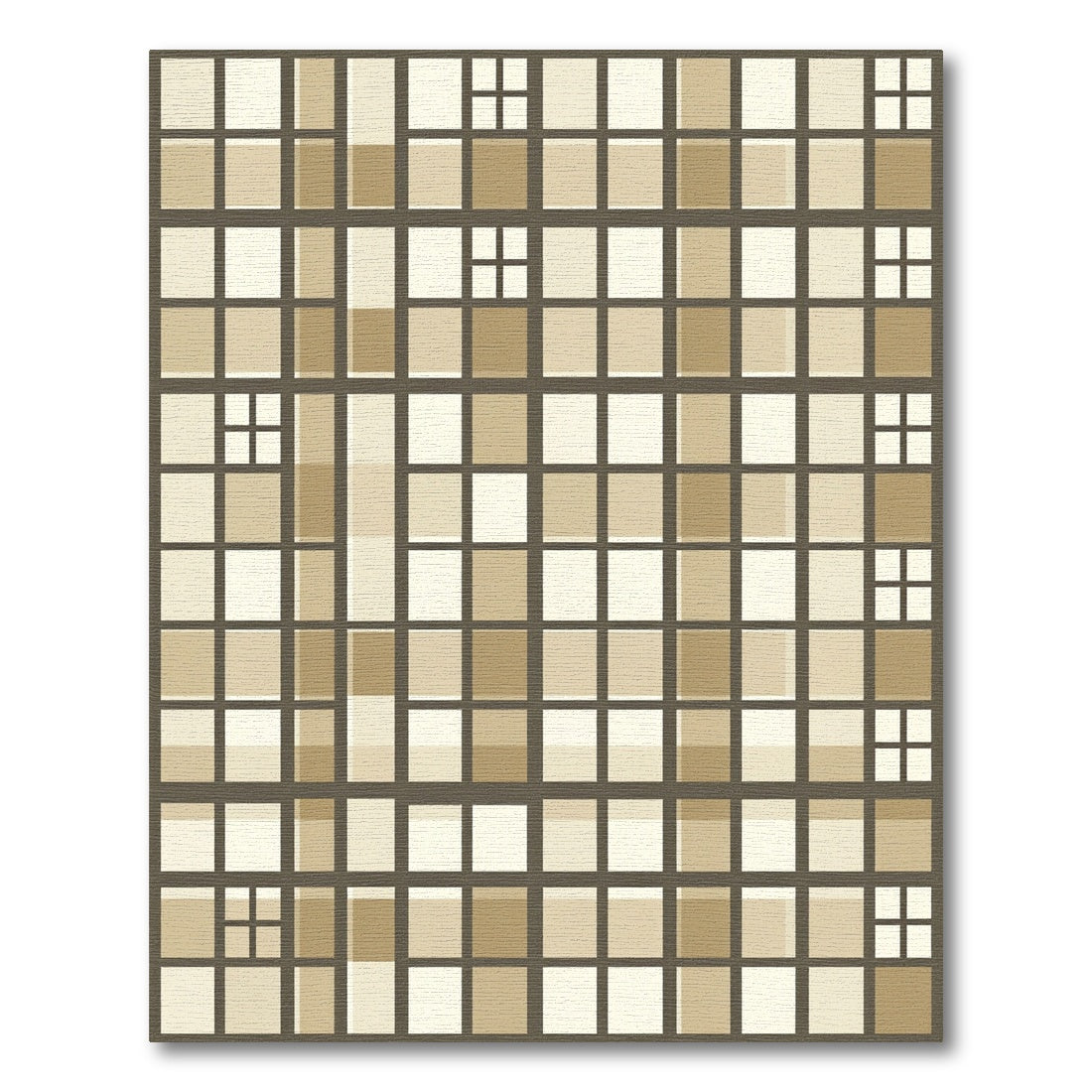 Earthy Geometric Grid with Light Squares Rug