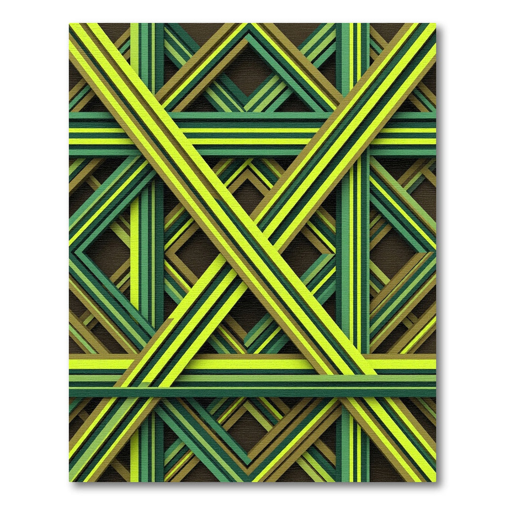Geometric Lime and Olive Interwoven Grid Rug