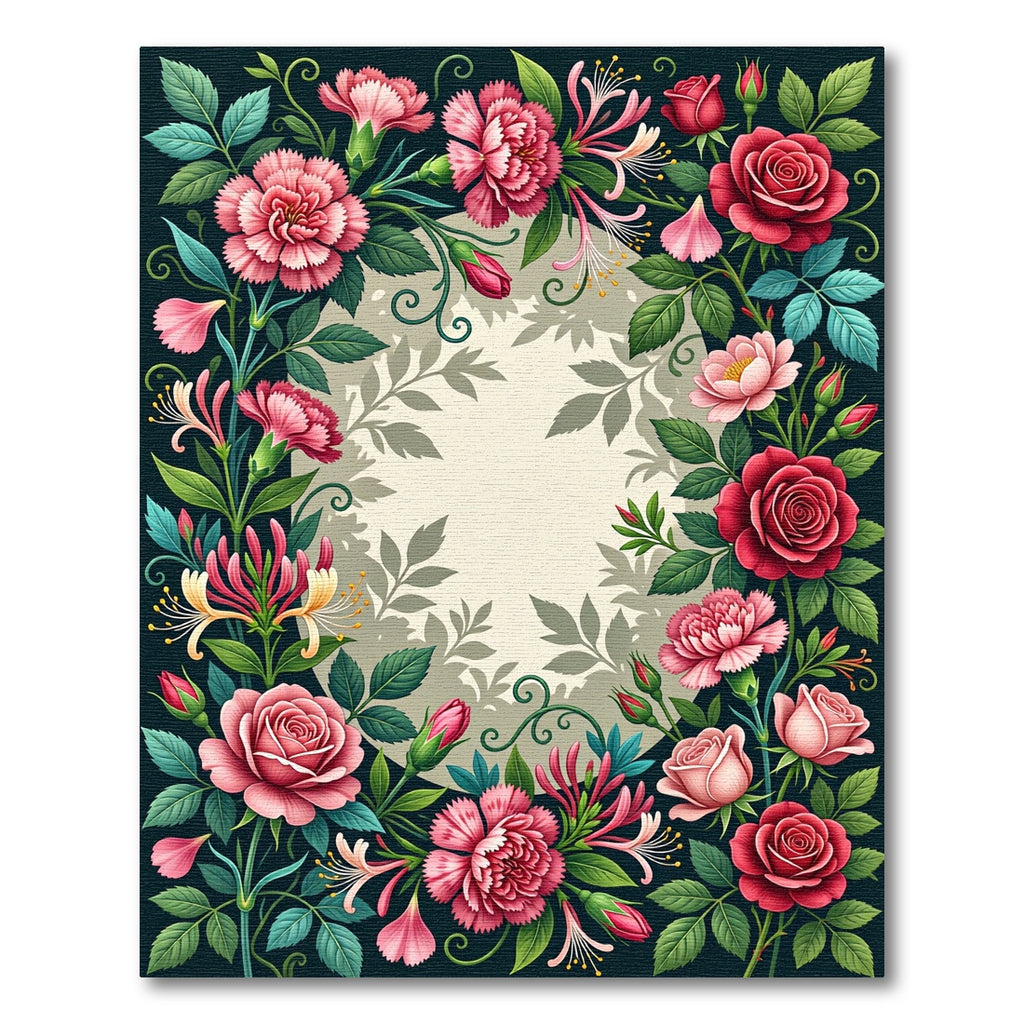 Crimson Rose Coral Pink Floral Garland Rug