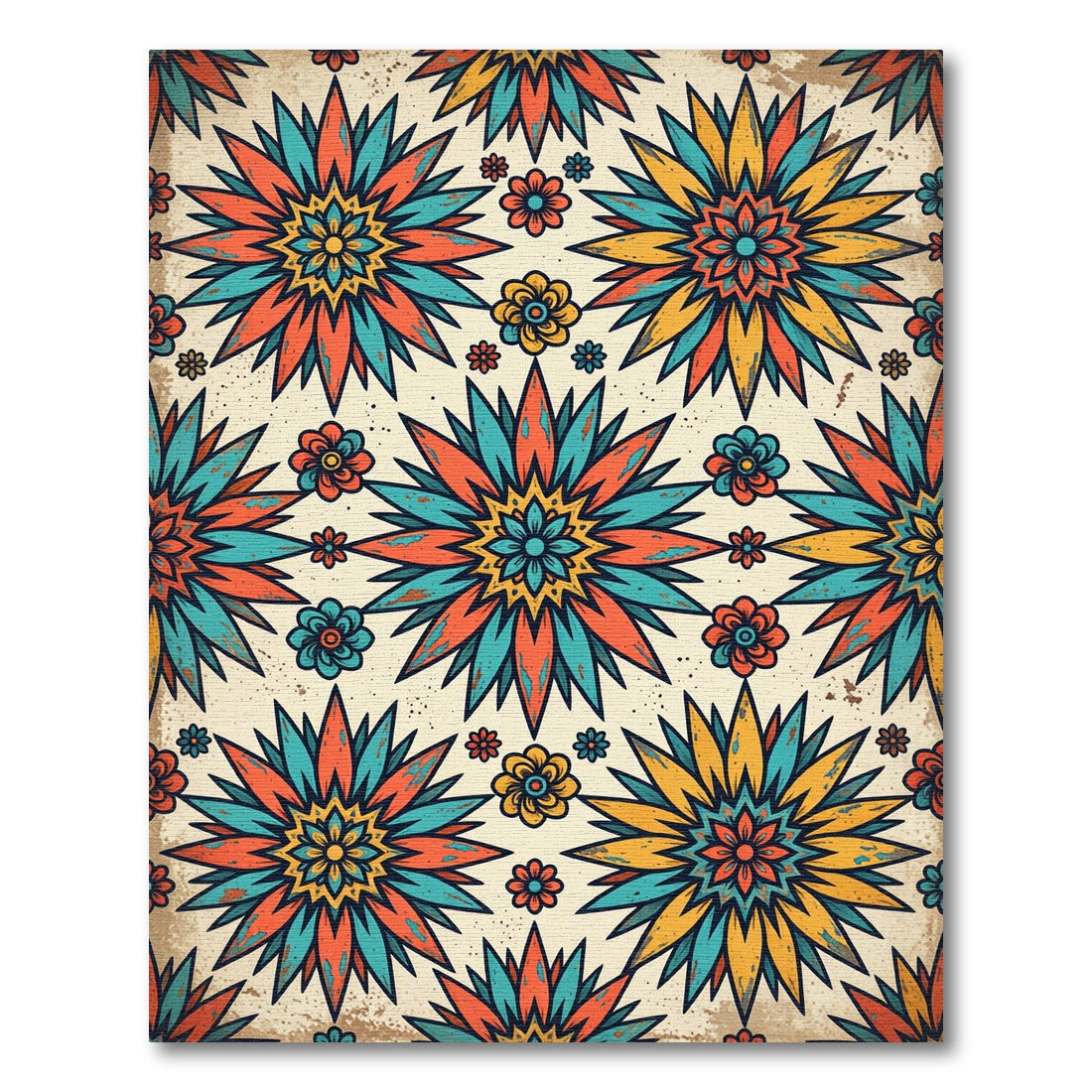 Retro Vibrant Floral Sunburst Abstract Rug