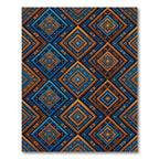 Vibrant Geometric Indigo and Amber Diamond Rug