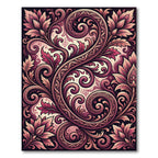 Intricate Burgundy Floral Swirl Scroll Rug