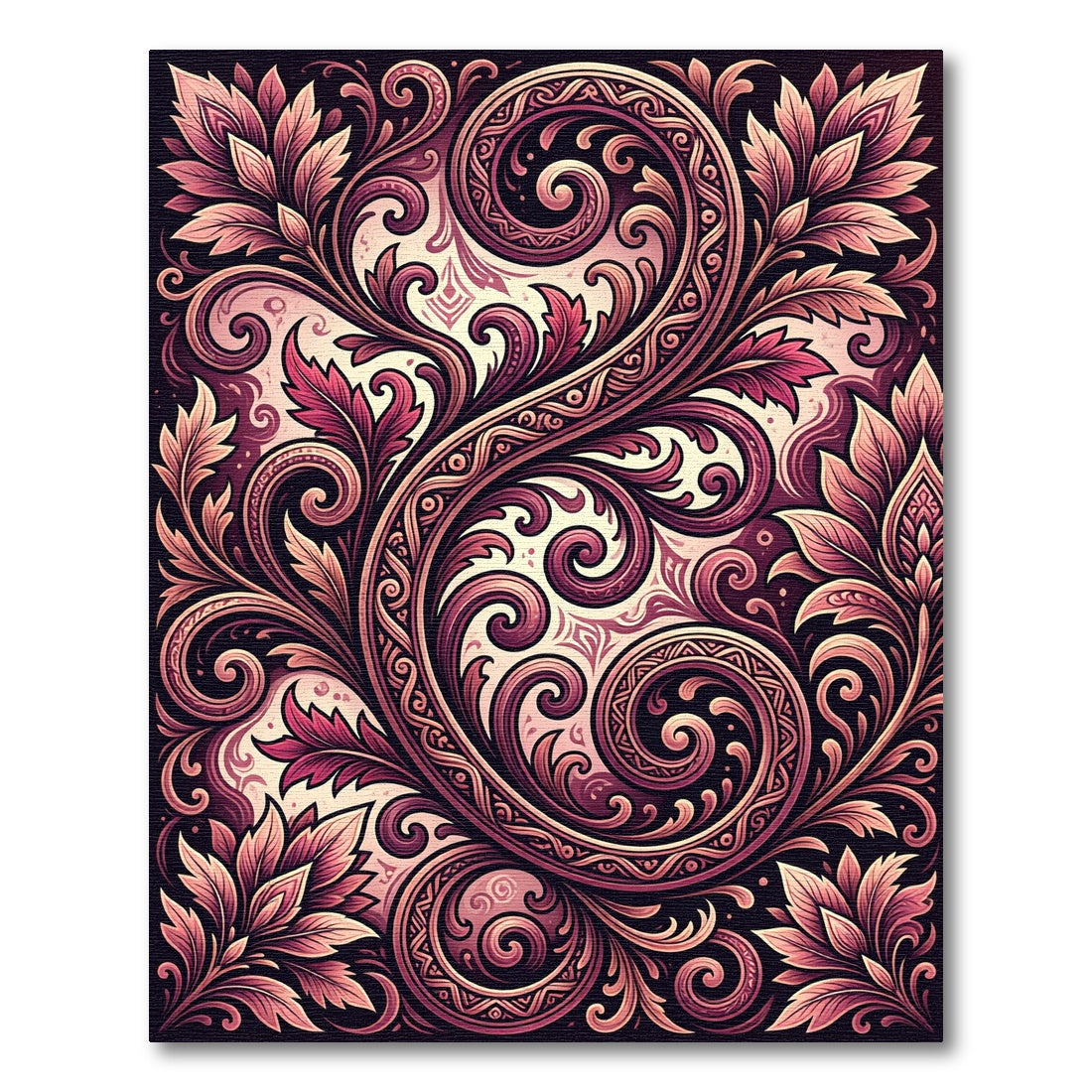 Intricate Burgundy Floral Swirl Scroll Rug