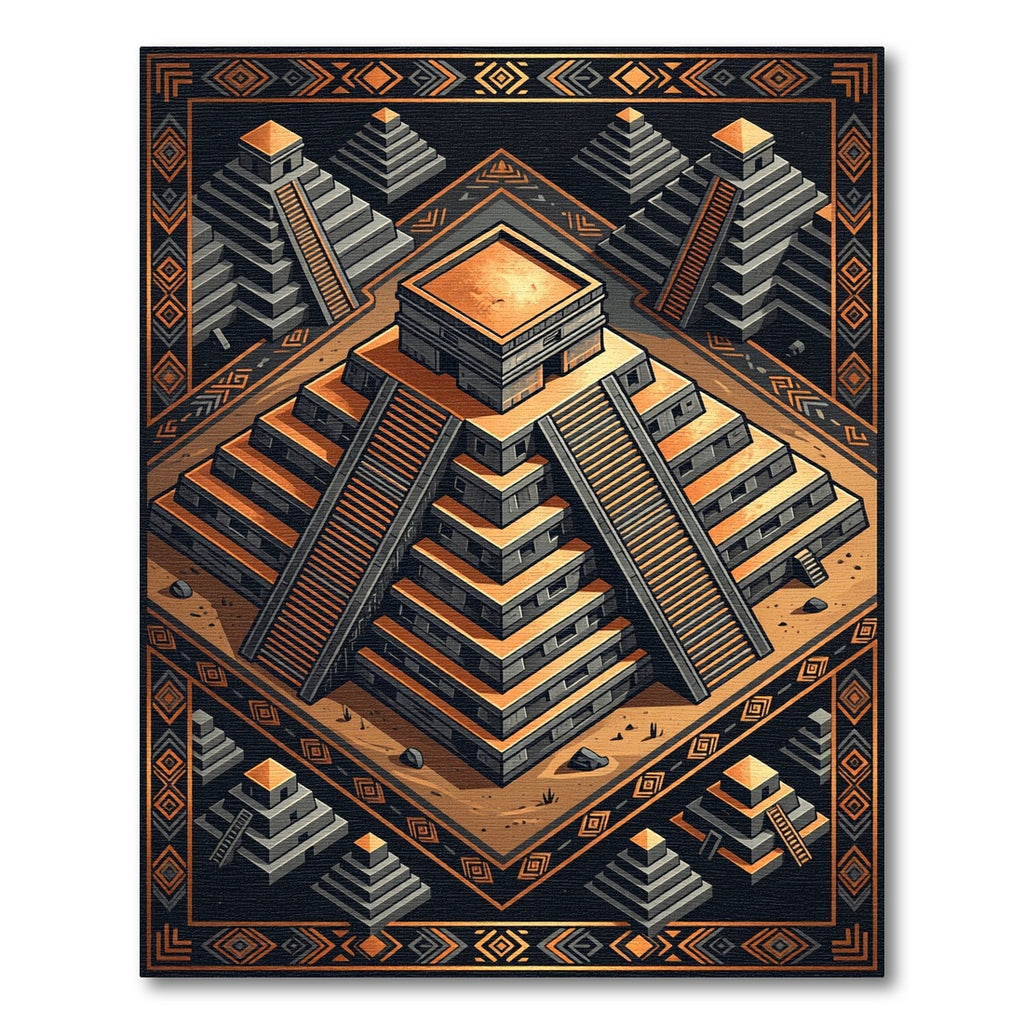 Golden Aztec Pyramid Isometric Geometric Rug