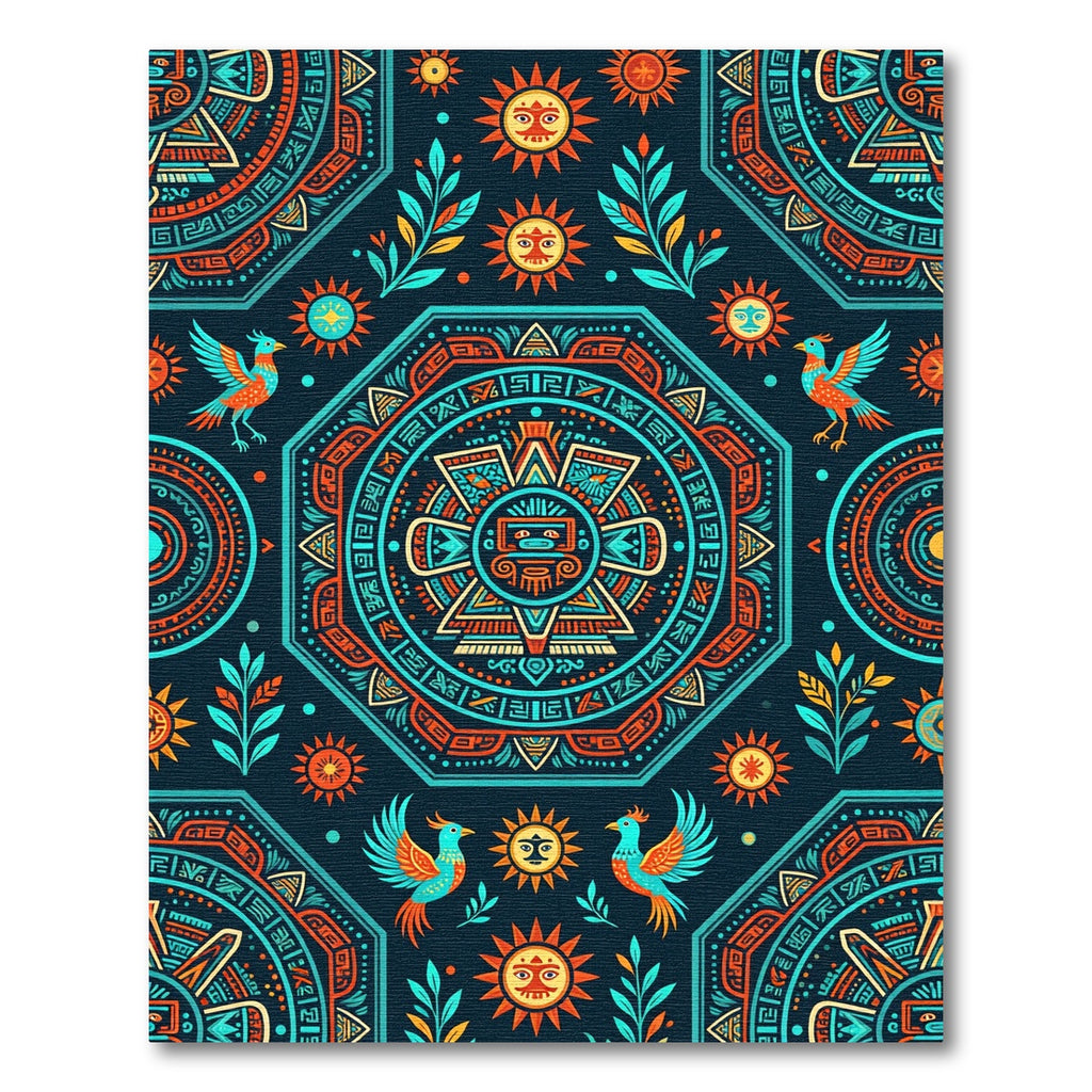 Aztec Sun and Bird Geometric Tapestry Rug