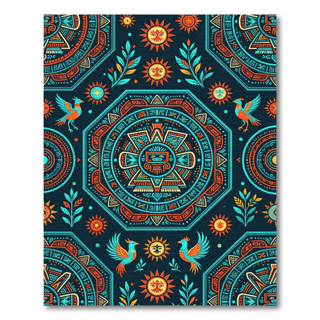 Aztec Sun and Bird Geometric Tapestry Rug