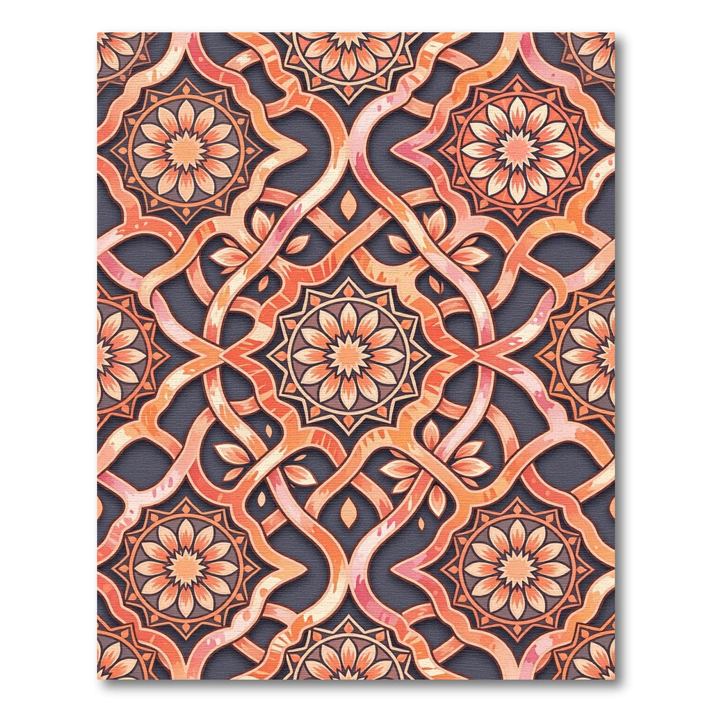 Warm Peach Intricate Geometric Medallion Rug