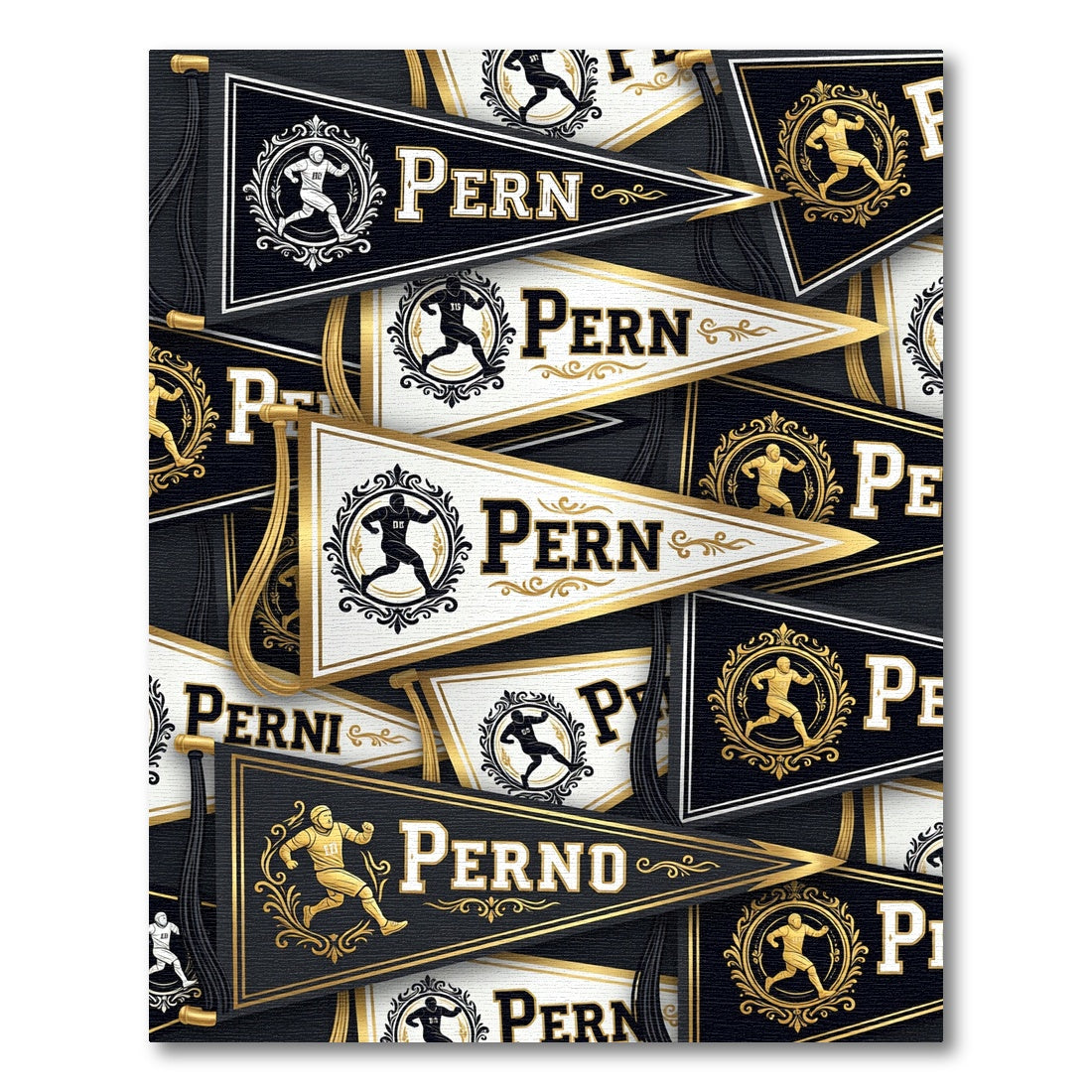 Gold Athletic Pennant Emblem Black Backdrop Rug