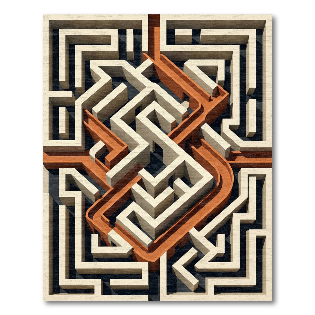 Geometric Amber And Cream Labyrinth Rug