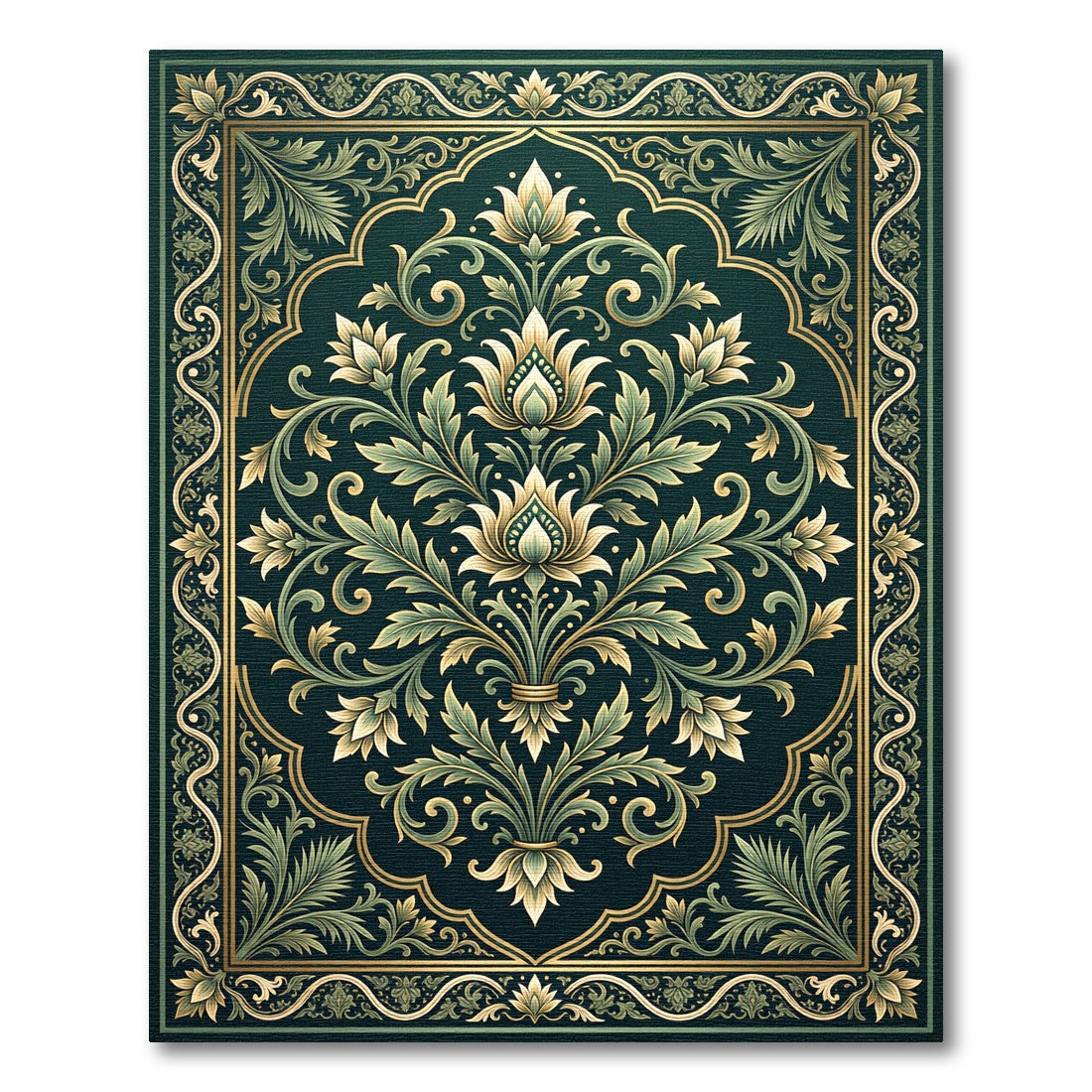 Emerald Green Floral Ornamental Foliage Rug