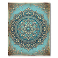 Ornate Teal Cream Filigree Medallion Rug