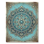 Ornate Teal Cream Filigree Medallion Rug