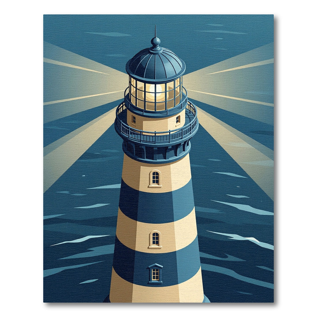 Coastal Blue Cream Striped Lighthouse Rug