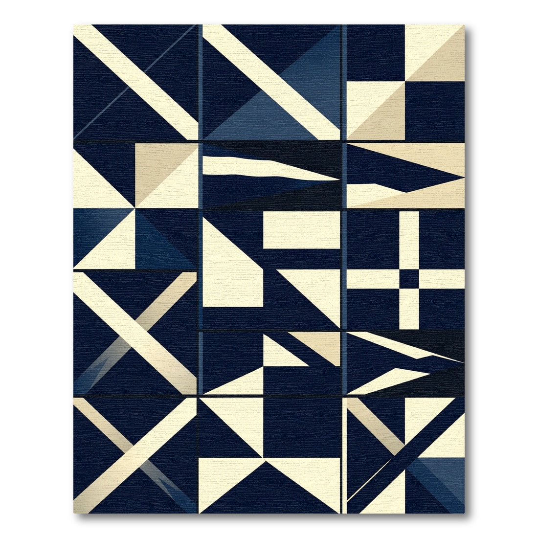 Midnight Blue Geometric Grid Rug