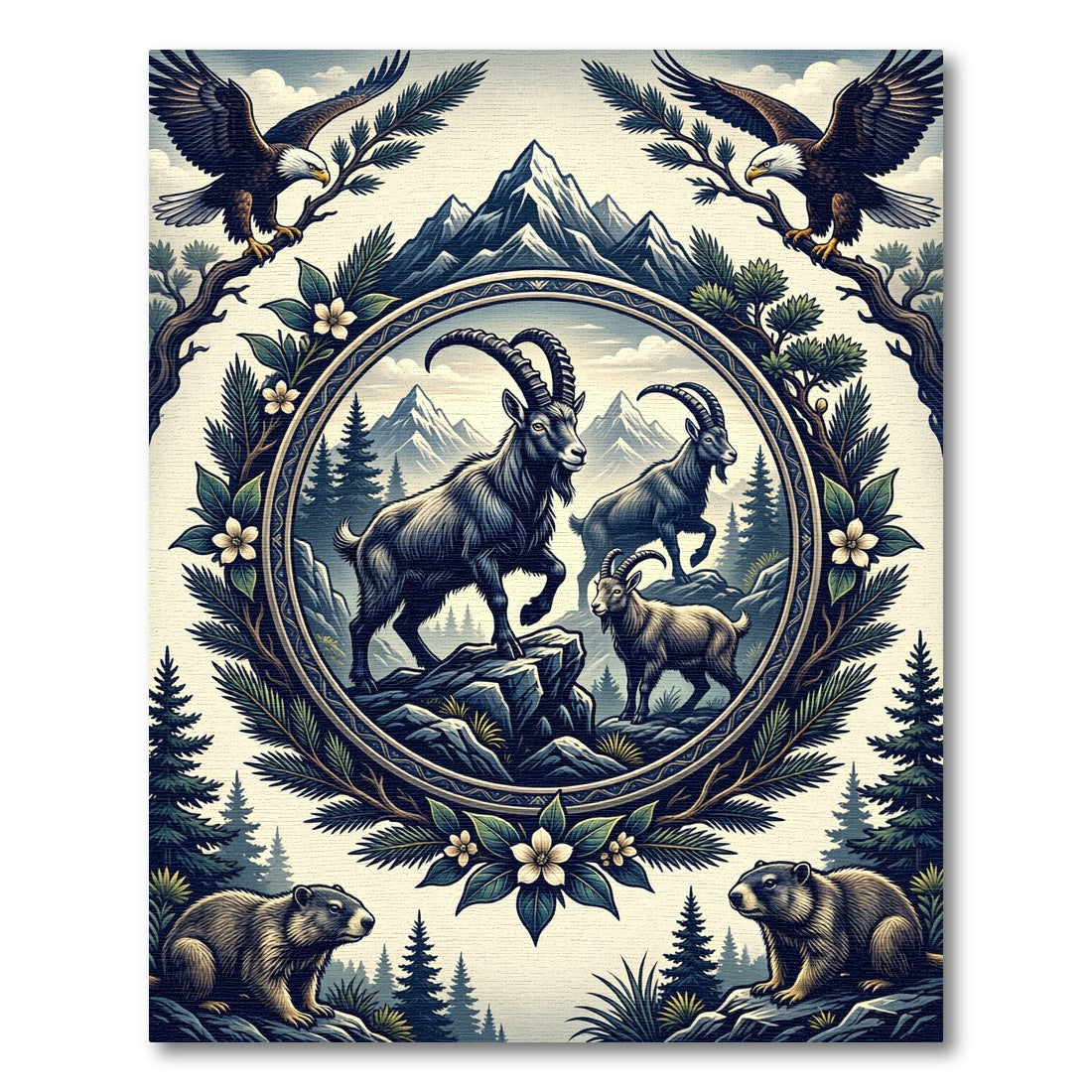 Majestic Mountain Wildlife Alpine Scenery Rug