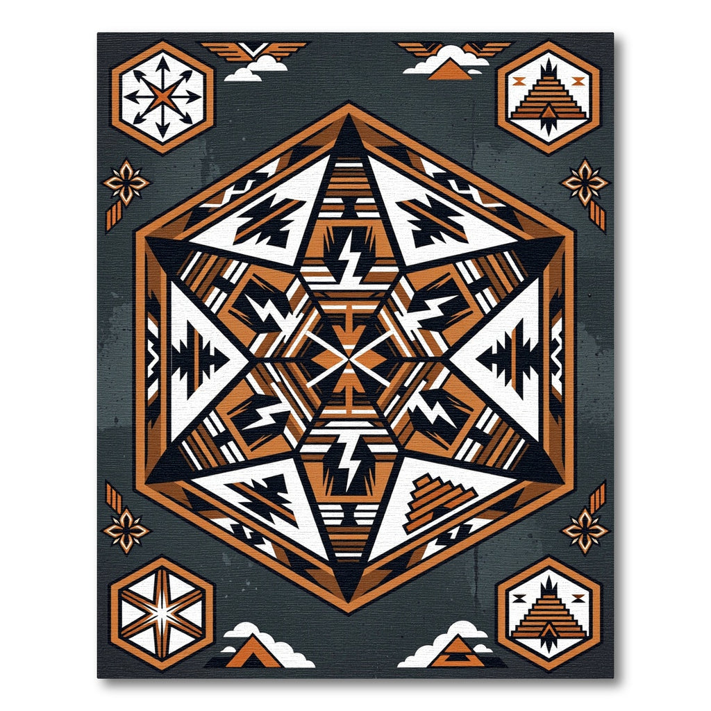 Earthy Hexagonal Geometric Aztec Symbol Rug
