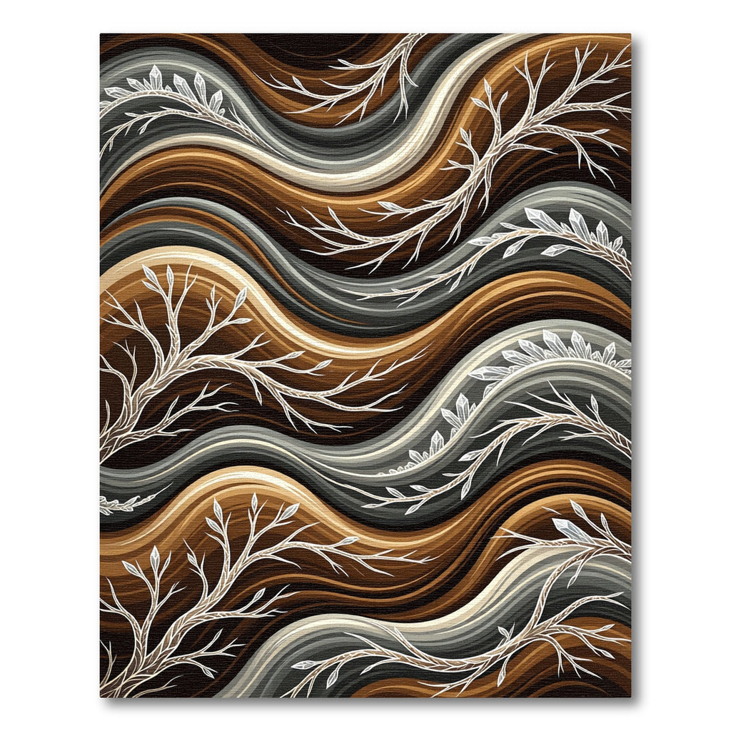 Earthy Brown Wavy Branch Composition Rug