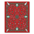 Red Teal Botanical Garden Scene Rug