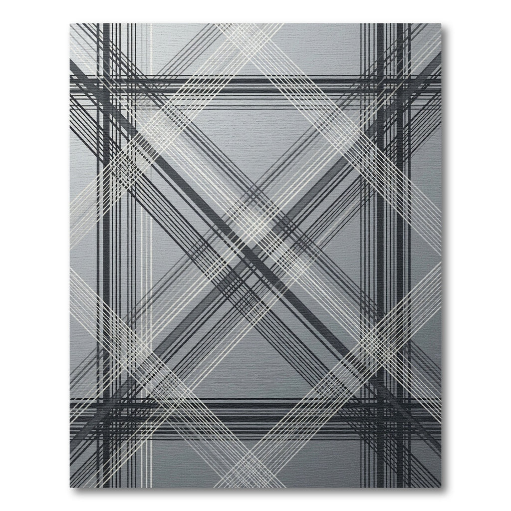 Modern Gray Plaid Overlapping Lines Rug