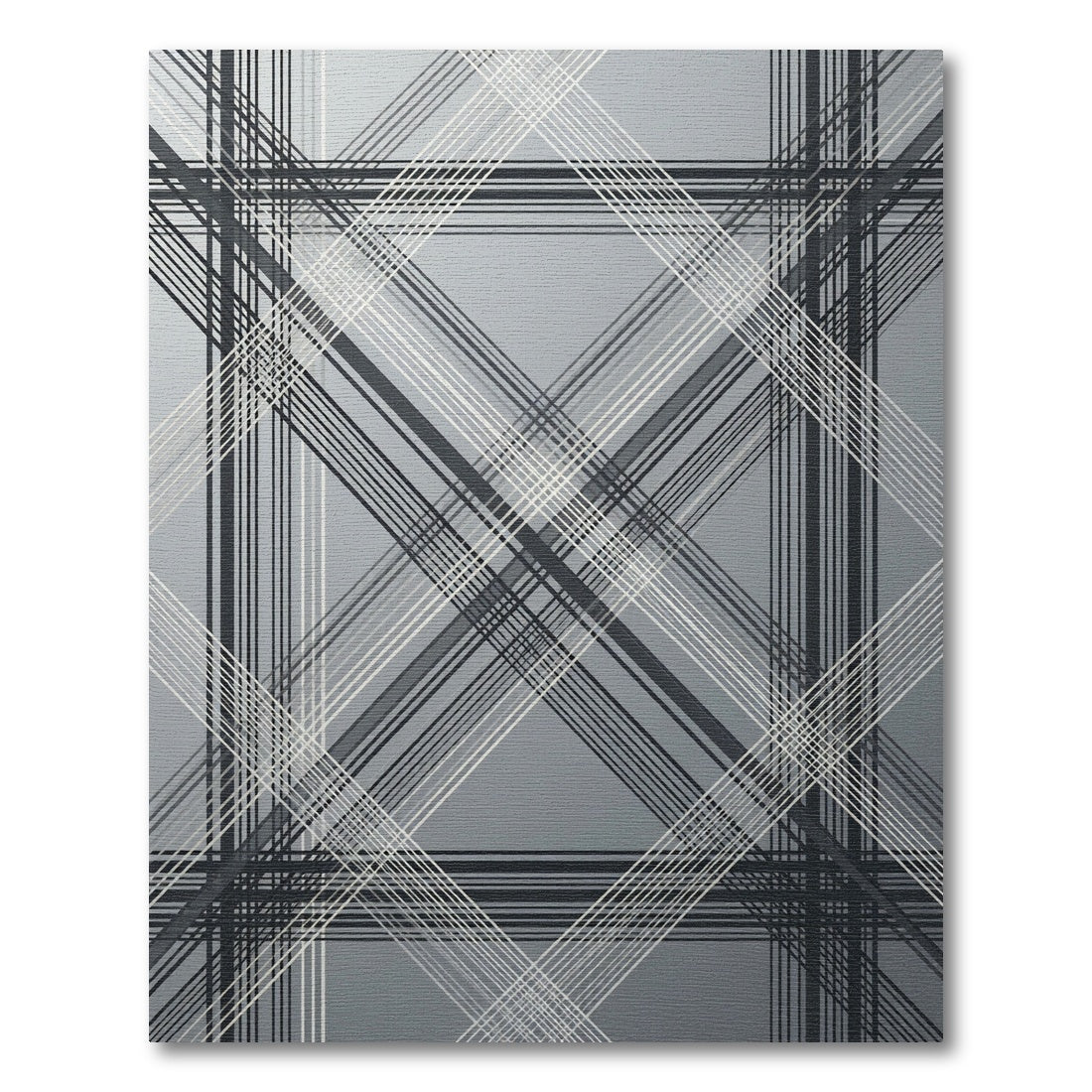 Modern Gray Plaid Overlapping Lines Rug