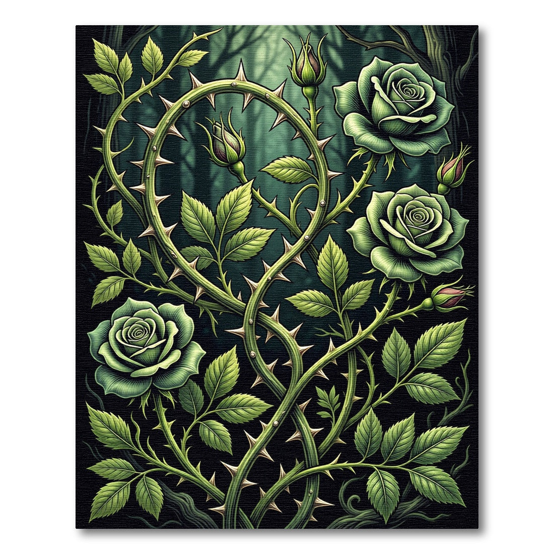 Gothic Emerald Rose and Thorn Trellis Rug